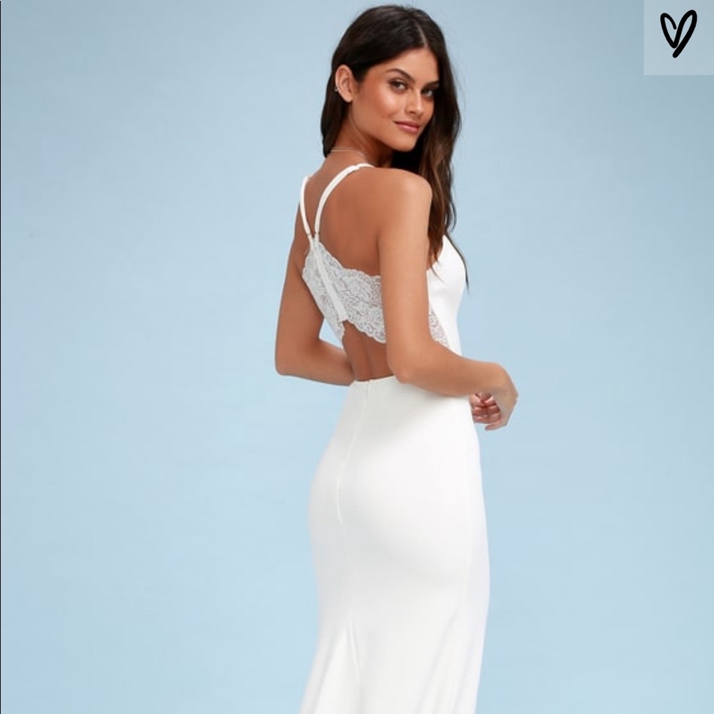 Lulus Love Story White Backless Lace Maxi Dress